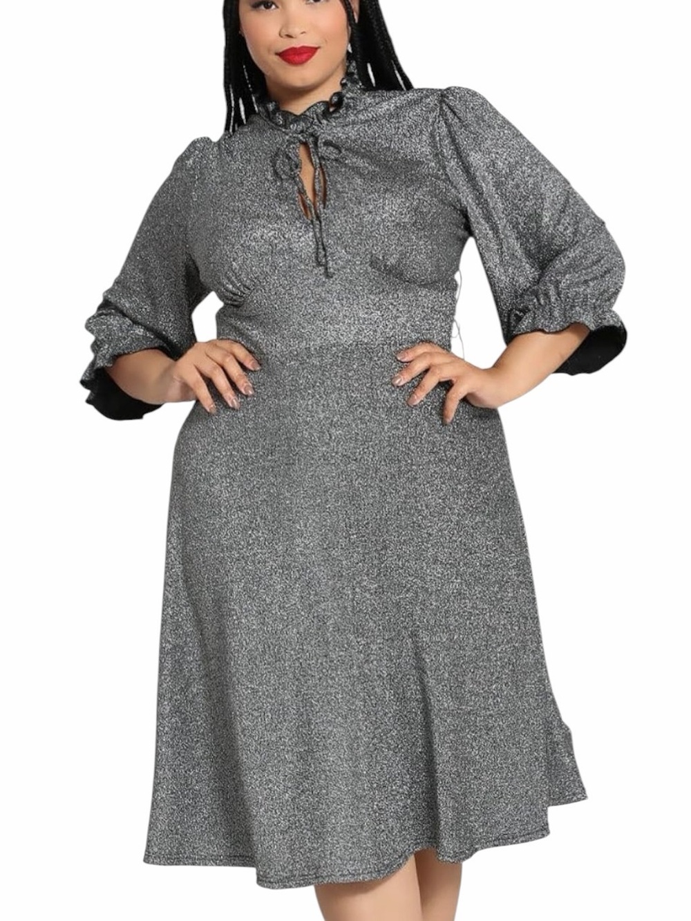 Hell Bunny Silver Glitter Sparkle Midi Dress Retro Gothic Party Dress Medium
